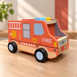 Caminhão de Bombeiros 2 em 1 Brinquedo Madeira Tooky Toy