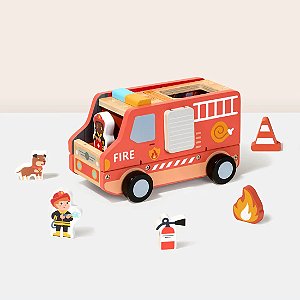 Caminhão de Bombeiros 2 em 1 Brinquedo Madeira Tooky Toy