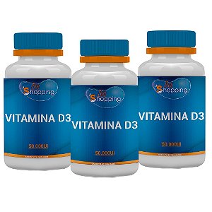 3 Potes de Vitamina D3 50.000UI (12 cápsulas cada) e GANHE 1 Álcool em gel