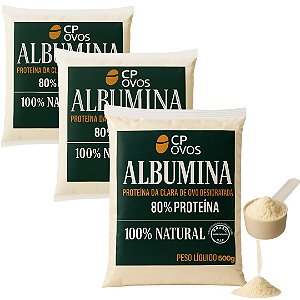 Albumina Pura 1,5kg - Ganho Massa Muscular e Recuperação - Proteína Integral 80% CP Ovos (3x500g)
