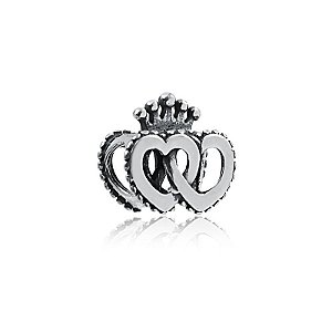 Berloque Coração Dois corações com Coroa - Prata 925
