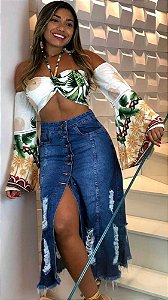 saia cropped jeans fenda