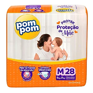Fralda Pom Pom Protek Proteção de Mãe Jumbo M 28 Unidades