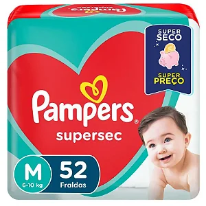 Fralda Infantil Pampers SuperSec M com 52 unidades