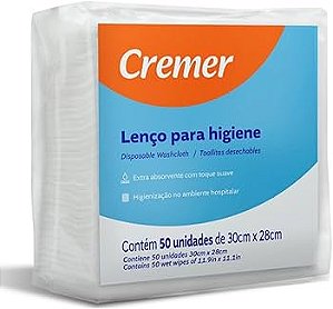 LENÇO MULTIUSO BANHO PARA HIGIENE 30X28CM C/50-CREMER