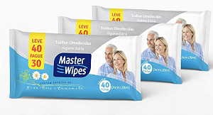 Kit Toalha  Umedecida Adulto Master Wipes 120 unids - 03 pacotes