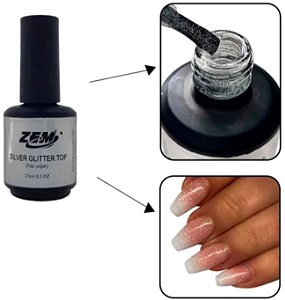 ZEM TOP COAT SILVER GLITTER 15ML
