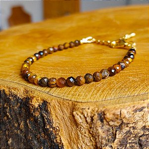 Pulseira de Olho de Tigre Facetada 3mm