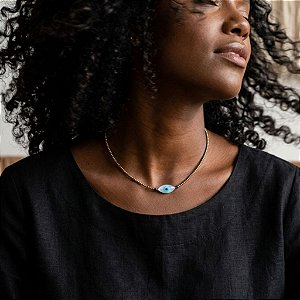 Choker de Hematita com Olho Grego e Sodalita: proteção, clareza e equilíbrio