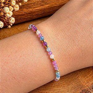 Pulseira de Quartzo Rosa, Ametista e Água-Marinha: Amor-Próprio, Tranquilidade e Serenidade