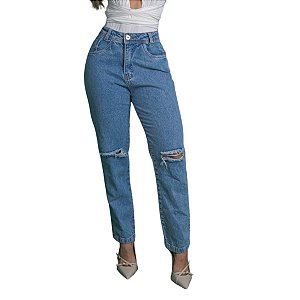 Calça Jeans Mom Com Rasgo No Joelho