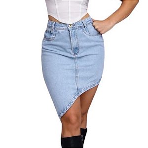 Saia Midi assimétrica Jeans Clara