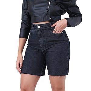 Short Jeans Pedal Meia Coxa Preto