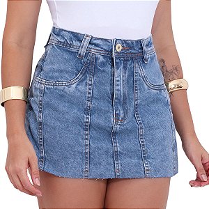 Short Saia Jeans Cintura Alta