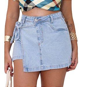 Shorts Saia Jeans Feminino Lavagem Clara