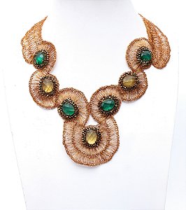 CONJUNTO BIZANTINO TECIDO NO CROCHÊ DE METAL HELIANA LAGES