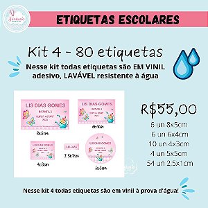 Etiquetas escolares Kit 4 - 80 etiquetas EM VINIL A PROVA D'ÁGUA