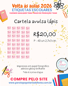 Etiquetas escolares personalizadas - Cartela avulsa adesivos para lápis 40 un