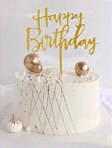 Topo de Bolo Happy Birthday dourado - PRONTA ENTREGA