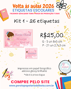 Etiquetas escolares personalizadas Kit 1 - 26 etiquetas