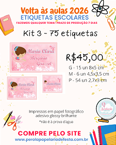 Etiquetas escolares personalizadas Kit 3 - 75 etiquetas