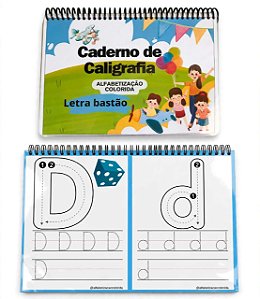 Caderno de caligrafia letra bastão plastificado