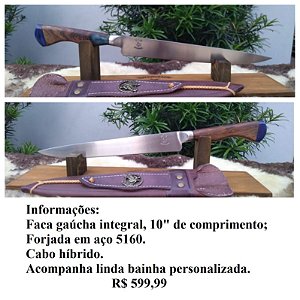 Faca integral 10" forjada em 5160 com cabo híbrido
