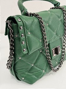 Bolsa Greenie Bad Rocker - Couro Legítimo Verde Esmeralda