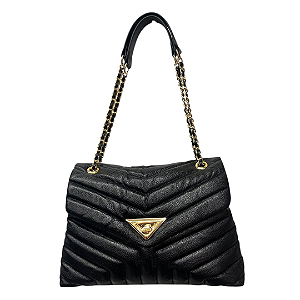 Bolsa Moira Bad Rocker - Couro Legítimo Acolchoado Chevron