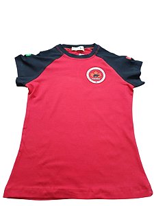 CAMISETA MANGA CURTA FEMININA COM ELASTANO VERMELHA COM MANGA PRETA FUND II