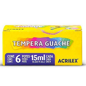 Tinta Guache com 6 Cores, Multicor, 15 ml - Acrilex