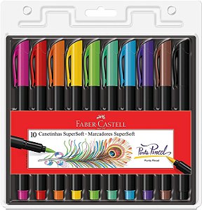 Caneta Ponta Pincel, Faber-Castell, Supersoft Brush, 10 Cores