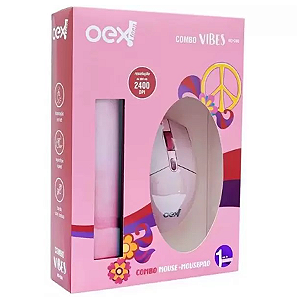 Kit Mouse e Mousepad Vibes Rosa OEX MC200