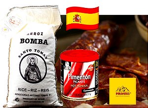 Kit Arroz Bomba 1Kg , Páprica Picante e Chorizo Espanhol 150 g