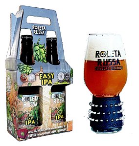 Kit Cerveja Roleta Russa Easy IPA Long-neck (2 garrafas 355 ml) e Copo Ipa Spike 540 ml