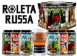 Kit Cerveja Roleta Russa IPA, APA,  Easy IPA Lata 350ml e Copo Bracelete 300 ml