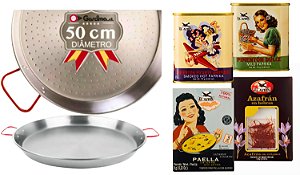Paellera Valenciana Garcima 50 cm polida e Temperos Espanhóis