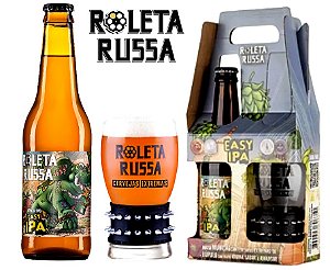 Kit Cerveja Roleta Russa Easy IPA Long-neck 355ml e Copo Bracelete 300 ml