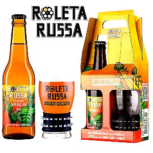 Kit Cerveja Roleta Russa Imperial IPA Long-neck 355ml e Copo Bracelete 300 ml