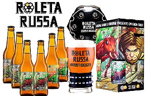Kit Cerveja Roleta Russa IPA, Imperial IPA,  Easy IPA Long-neck 355ml e Copo Bracelete 300 ml