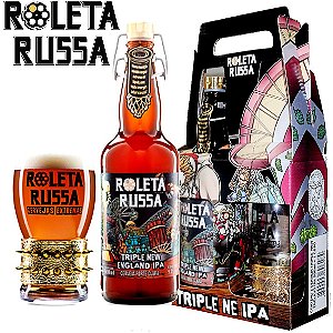 Kit Cerveja Roleta Russa Triple New England Ipa 500 ml e Copo Dourado 300 ml