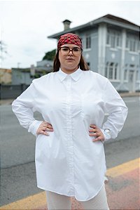 Camisa Tricoline Alongada Branca - Plus Size