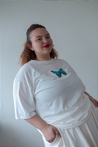 Camiseta Butterfly Branca Off White - Plus Size