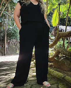 Calça Wide Leg em Tecido Canelado Mara – Plus Size