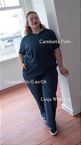 Conjunto Camiseta Polo e Calça Wide Leg - Plus Size