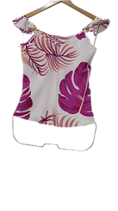Blusa Alças Graciosa - Branca Estampa Violeta