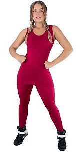 Macacão Fitness Suplex com Saia Tapa Bumbum Sem Transparência - Marsala