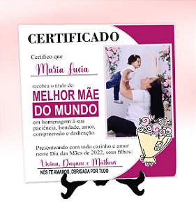 Porta Retrato Azulejo Dia das Mães: Certificado Melhor Mãe - 1 foto