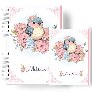 Caderneta + Porta Doc : Menina Passarinho