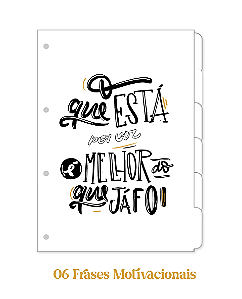 06 Divisórias P/ Fichário com Frases Motivacionais - Abas limpas para escrever
